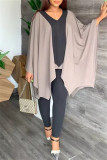 Black Brown Casual Solid Patchwork Asymmetrical V Neck Long Sleeve Two Pieces