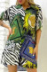Green Casual Print Patchwork Letter Turndown Collar Shirt Dress Dresses