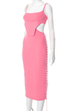 White Sexy Solid Hollowed Out Draw String Spaghetti Strap Sleeveless Two Pieces