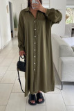 Red Casual Solid Patchwork Buckle Turndown Collar Shirt Dress Dresses