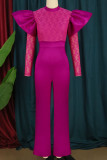 Rose Red Elegant Solid Patchwork Half A Turtleneck Straight Jumpsuits