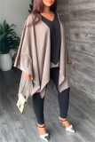 Black Brown Casual Solid Patchwork Asymmetrical V Neck Long Sleeve Two Pieces