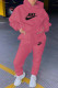 Rose Red Casual Print Letter Hooded Collar Long Sleeve Two Pieces