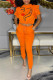 Orange Casual Print Patchwork O Neck Short Sleeve Two Pieces
