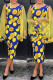 Yellow Casual Print Patchwork O Neck Long Sleeve Dresses