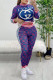 Blue Elegant Print Letter O Neck Long Sleeve Two Pieces