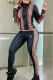 Black Casual Print Letter Zipper Collar Long Sleeve Two Pieces