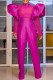 Rose Red Elegant Solid Patchwork Half A Turtleneck Straight Jumpsuits