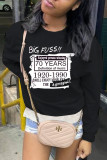 Ginger Casual Letter Print Patchwork O Neck Tops