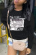 Black Casual Letter Print Patchwork O Neck Tops