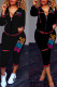 Black Casual Print Patchwork Zipper Long Sleeve Two Pieces