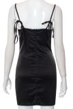 Black Sexy Patchwork Tassel Slit Spaghetti Strap Pencil Skirt Dresses