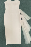 Pink Sexy Elegant Solid Patchwork Strapless One Step Skirt Dresses