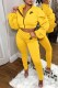 Yellow Street Print Letter Zipper Collar Long Sleeve Two Pieces