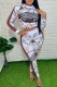 White Casual Print Letter O Neck Long Sleeve Two Pieces