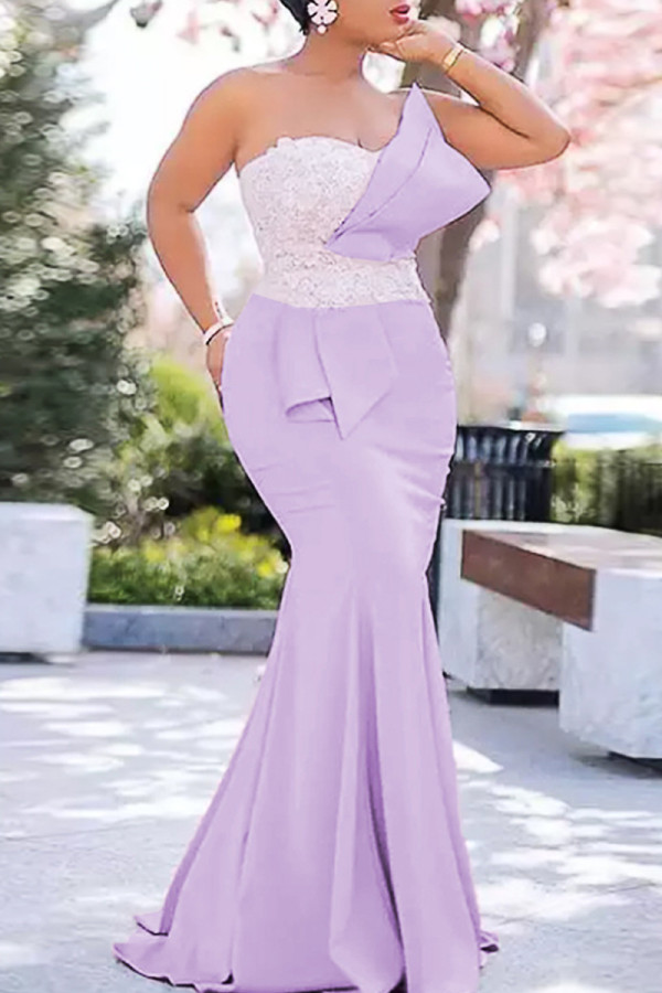 Light Purple Sexy Formal Patchwork Backless Strapless Evening Dress Dresses