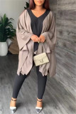 Black Brown Casual Solid Patchwork Asymmetrical V Neck Long Sleeve Two Pieces