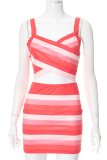 Pink Sexy Striped Patchwork Square Collar Sleeveless Two Pieces