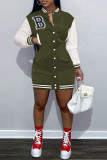 Red Casual Solid Embroidered Patchwork Buckle Dresses