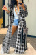 Black Gray Casual Plaid Print Cardigan Turndown Collar Outerwear