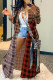 Coffee Casual Plaid Print Cardigan Turndown Collar Outerwear