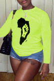 Green Casual Print Patchwork O Neck T-Shirts