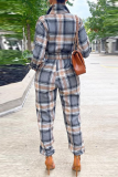 Grey Casual Plaid Patchwork Turndown Collar Harlan Jumpsuits