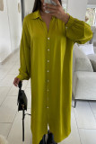 Red Casual Solid Patchwork Buckle Turndown Collar Shirt Dress Dresses