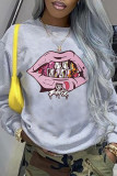 Grey Casual Print Patchwork O Neck Tops