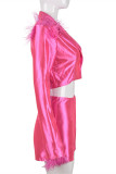 Red Casual Solid Patchwork Turndown Collar Long Sleeve Two Pieces