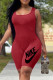 Red Fashion Street Print Letter U Neck Rompers