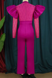 Rose Red Elegant Solid Patchwork Half A Turtleneck Straight Jumpsuits