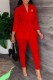 Red Elegant Print Letter V Neck Long Sleeve Two Pieces