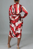 Colour Casual Print Patchwork Turndown Collar Long Sleeve Dresses