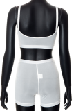 White Sexy Solid Patchwork Spaghetti Strap Sleeveless Two Pieces