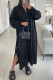 Black Casual Solid Patchwork Buckle Turndown Collar Shirt Dress Dresses