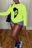 Green Casual Print Patchwork O Neck T-Shirts