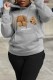 Grey Casual Print Letter Hooded Collar Tops
