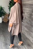 Black Brown Casual Solid Patchwork Asymmetrical V Neck Long Sleeve Two Pieces