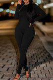 Khaki Casual Color Block Patchwork Zipper O Neck Skinny Jumpsuits