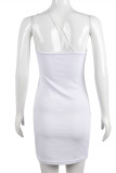 White Sexy Solid Backless One Shoulder Sleeveless Dress