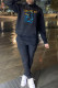 Black Casual Print Patchwork Basic Hooded Collar Long Sleeve Two Pieces