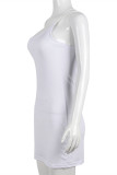 White Sexy Solid Backless One Shoulder Sleeveless Dress