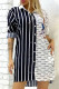 Black Casual Print Patchwork Letter Turndown Collar Shirt Dress Dresses