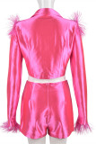 Red Casual Solid Patchwork Turndown Collar Long Sleeve Two Pieces