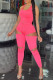 Watermelon Red Fashion Casual Solid Hollowed Out U Neck Sleeveless Two Pieces