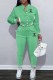 Green Casual Print Letter Mandarin Collar Long Sleeve Two Pieces