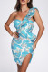 Black Sexy Formal Print Patchwork Backless Slit One Shoulder Evening Dress
