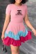 Pink Casual Print Patchwork Letter O Neck Pleated Dresses