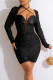 Black Sexy Solid Sequins Patchwork Halter Pencil Skirt Dresses